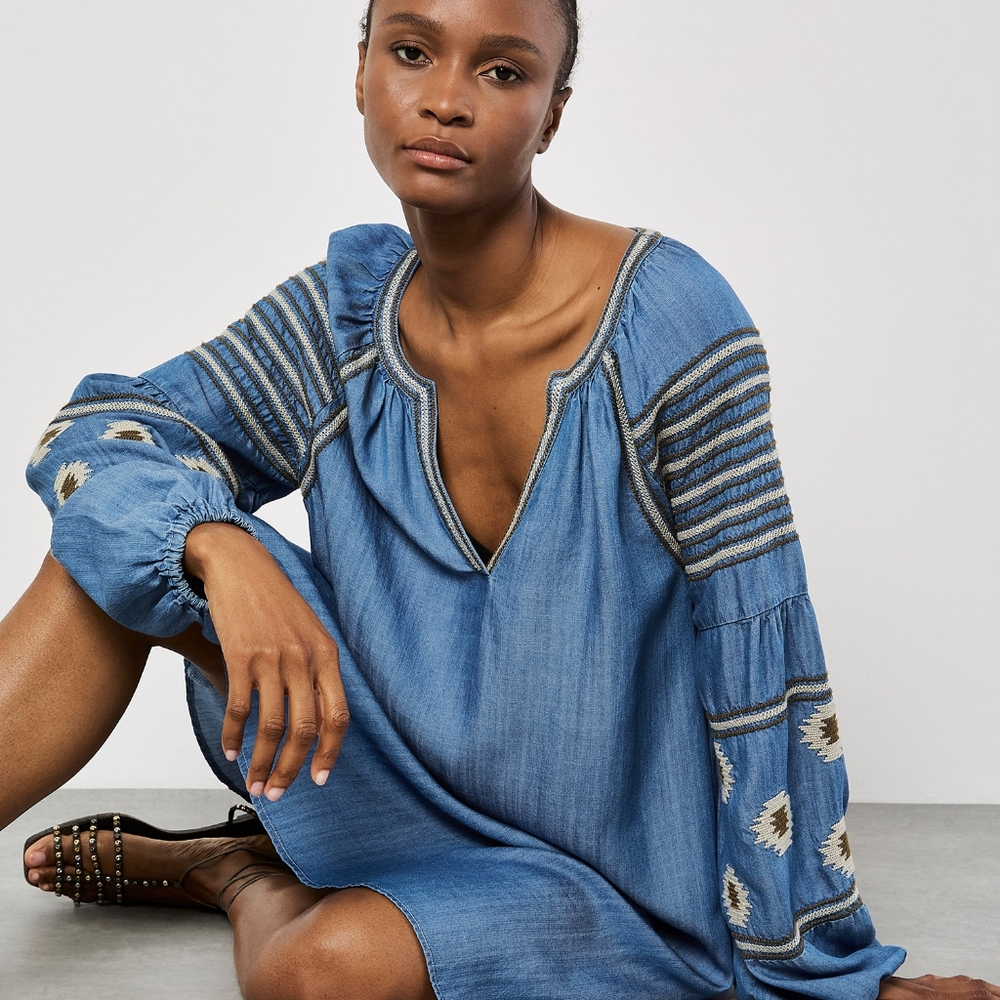 Chambray Dress with embroidery detail